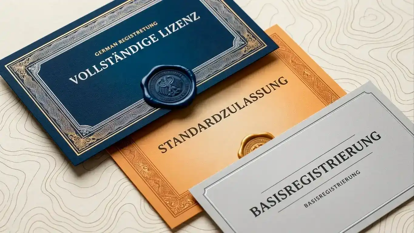 Vergleichende Visualisierung der Lizenztypen MGA, Curaçao und Anjouan mit unterschiedlicher Aufsichtsintensität.